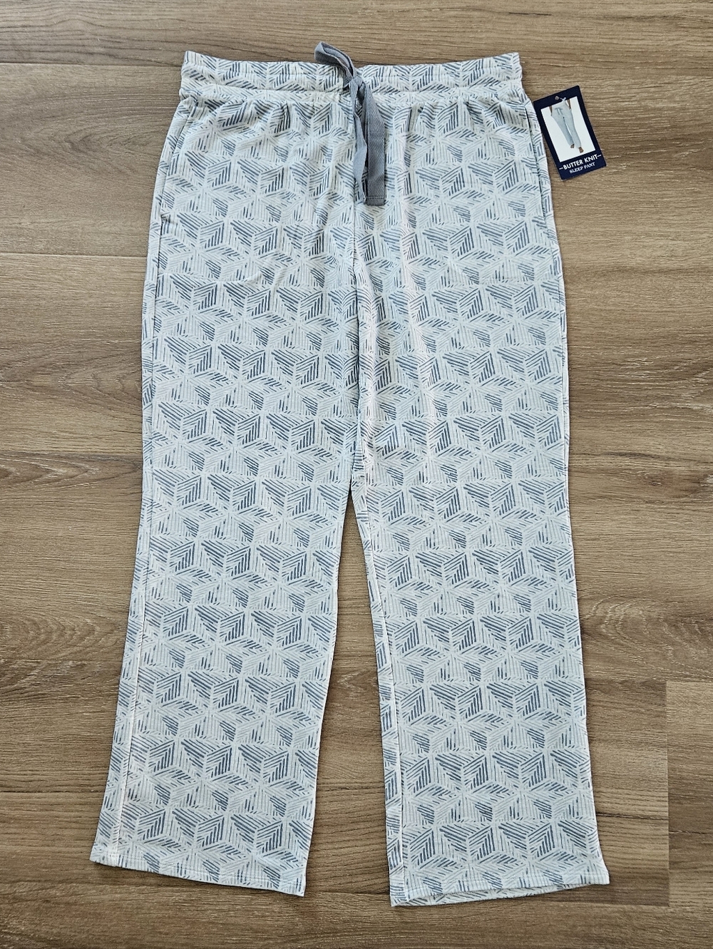 Jaclyn Intimates Butter Knit Soft Gray And White Geometric Sleep Pants Size L